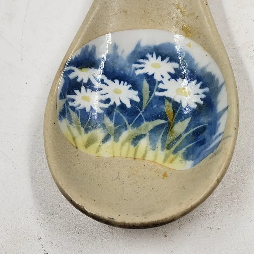 Ceramic Spoon Rest Daisy Flower Kitchen Decor Boho Cottagecore 9